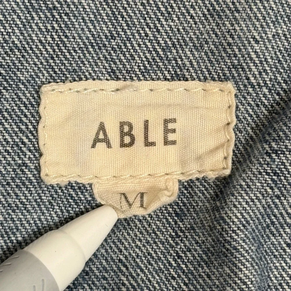 ABLE Anthropologie Womens Medium Merly Denim Jean Jacket Distressed‎ Light Wash
